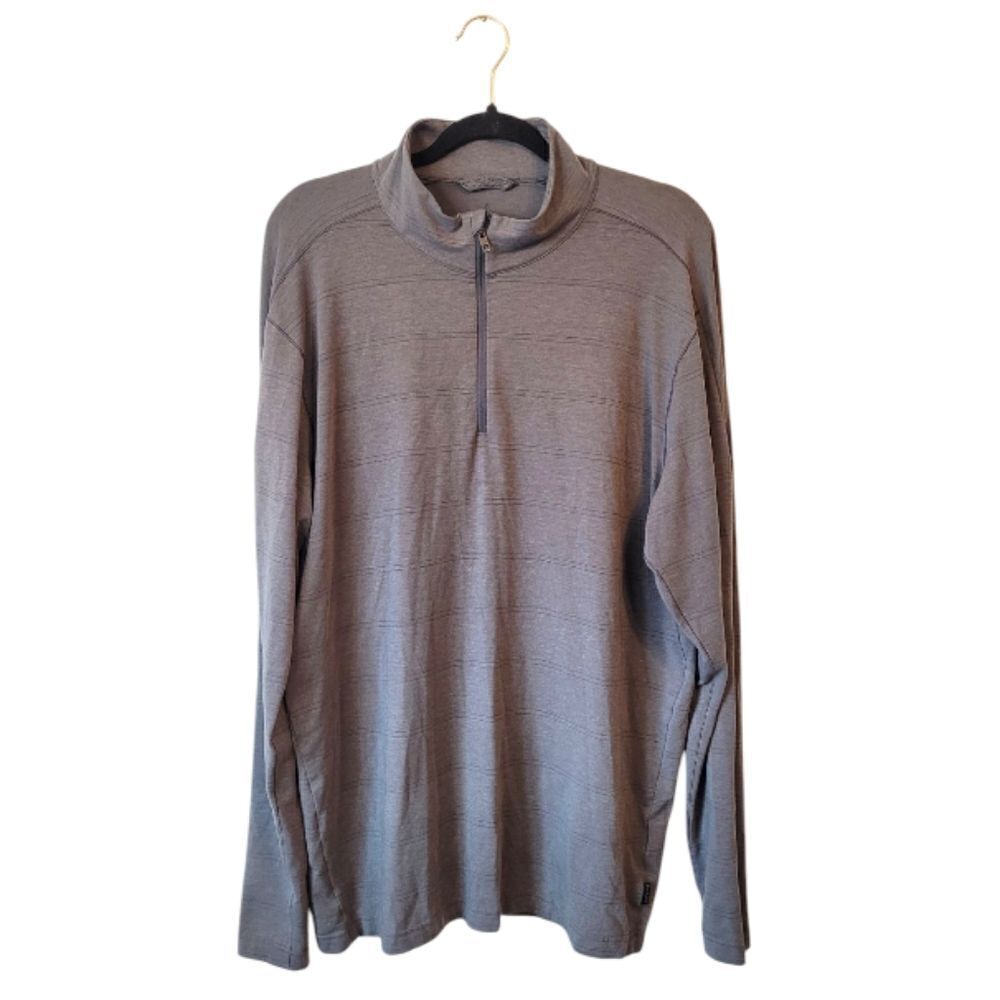 Prana Men's Light Grey Striped Tencel Blend Quarter Zip Pullover